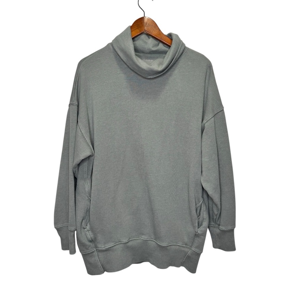 Aerie (M) Cotton Terry Oversized Mock Neck Sweater Green Sage